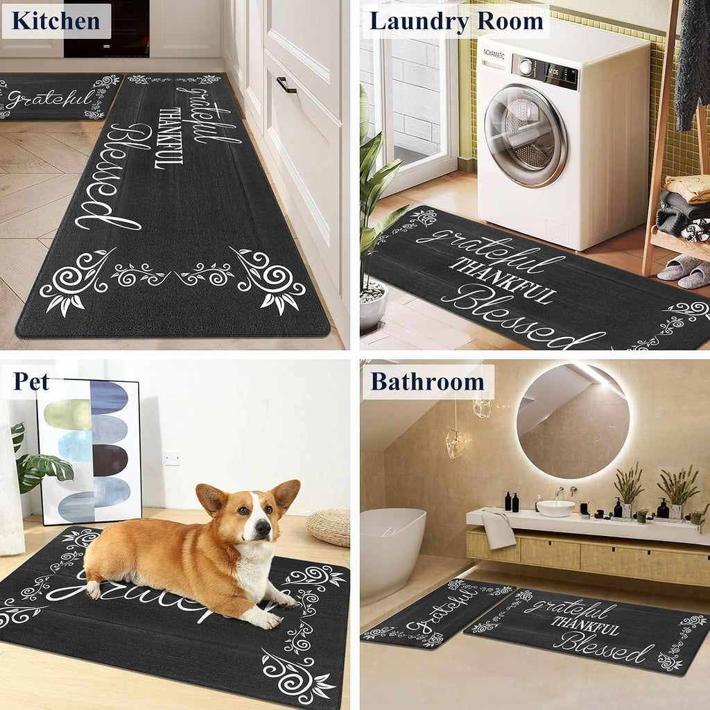 anti Fatigue Kitchen Mat Set of 2, Cushioned Kitchen Mats for Floor | Non Slip Waterproof Kitchen Rug and Runner Set, Farmhouse PVC Foam Comfort Mat Floor Carpet for Sink, Standing Desk, Laundry