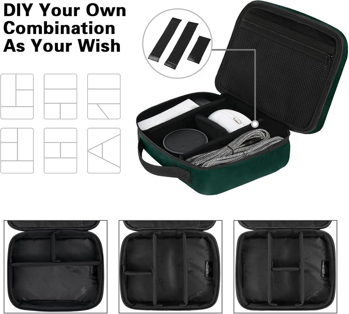 Electronics Travel Organizer, Double Layers Charger Organizer Bag | with Sturdy Handle for Travel Accessories, Tech Gifts for Men and Women, Medium Tech Case for Cable Management, Peacock Blue