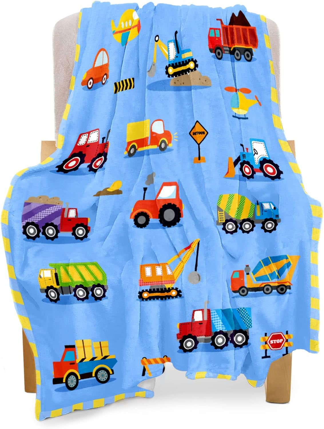Construction Toddler Blanket for Boys Girls Lightweight Baby Kids Blanket Cute Soft Small Truck Car Blankets Comfy Fleece Flannel Plush Blue Throw Blankets Gifts 40X50
