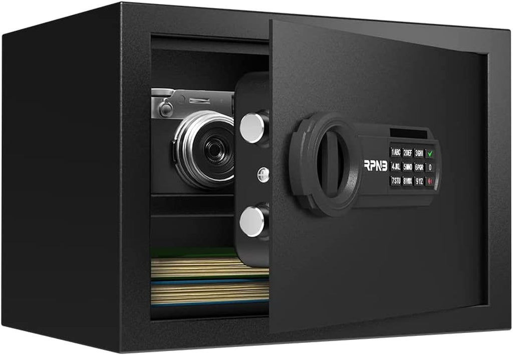 Small Home Safe Box,Personal Safe,Mini Money Safes for Home,0.5 Cuft | Digital Cash Safe with Keys,Electronic Code Lock,Steel Alloy Safe for Documents,Home,Office,Hotel,Business,Jewelry