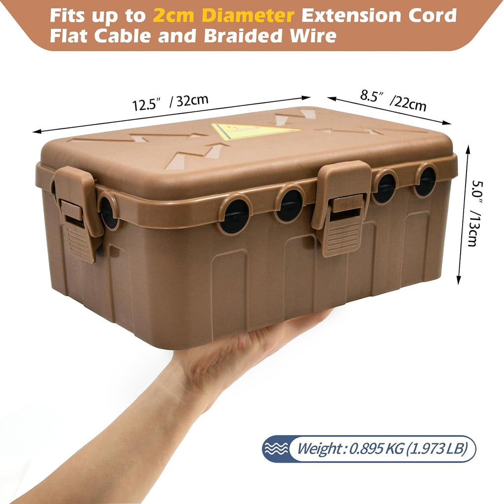 Large Outdoor Electrical Box(12.5X8.5X5Inch),Ip54 Waterproof Outdoor Outlet Covers,Weatherproof Extension Cord Covers Protect Outlet,Plug,Timer,Power Strip,Holiday Light,Brown