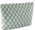 Cosmetic Bags for Women - Corduroy Cosmetic Bag Aesthetic Women Handbags Purses Smile Dots Makeup Organizer Storage Makeup Bag Girls Case Bags (Q-Checkered Light Green)