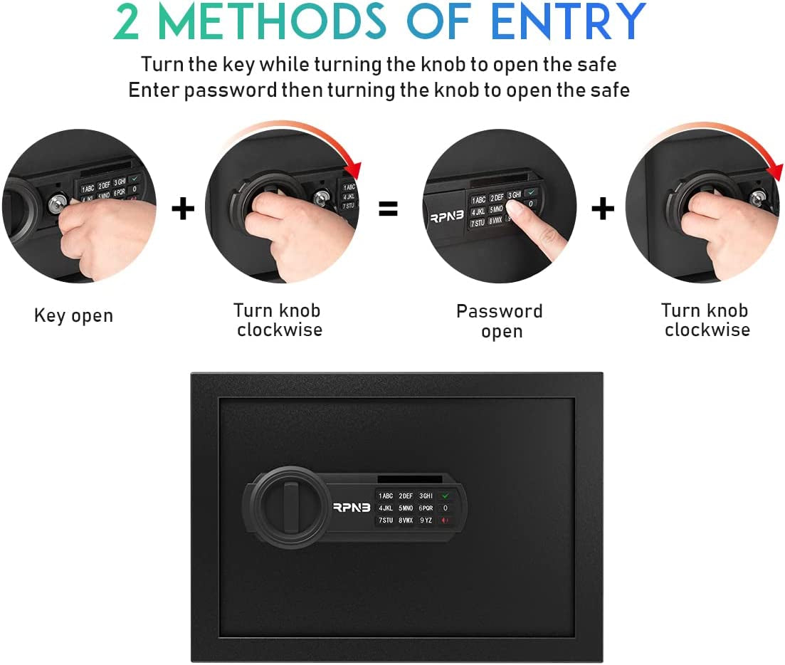Small Home Safe Box,Personal Safe,Mini Money Safes for Home,0.5 Cuft | Digital Cash Safe with Keys,Electronic Code Lock,Steel Alloy Safe for Documents,Home,Office,Hotel,Business,Jewelry
