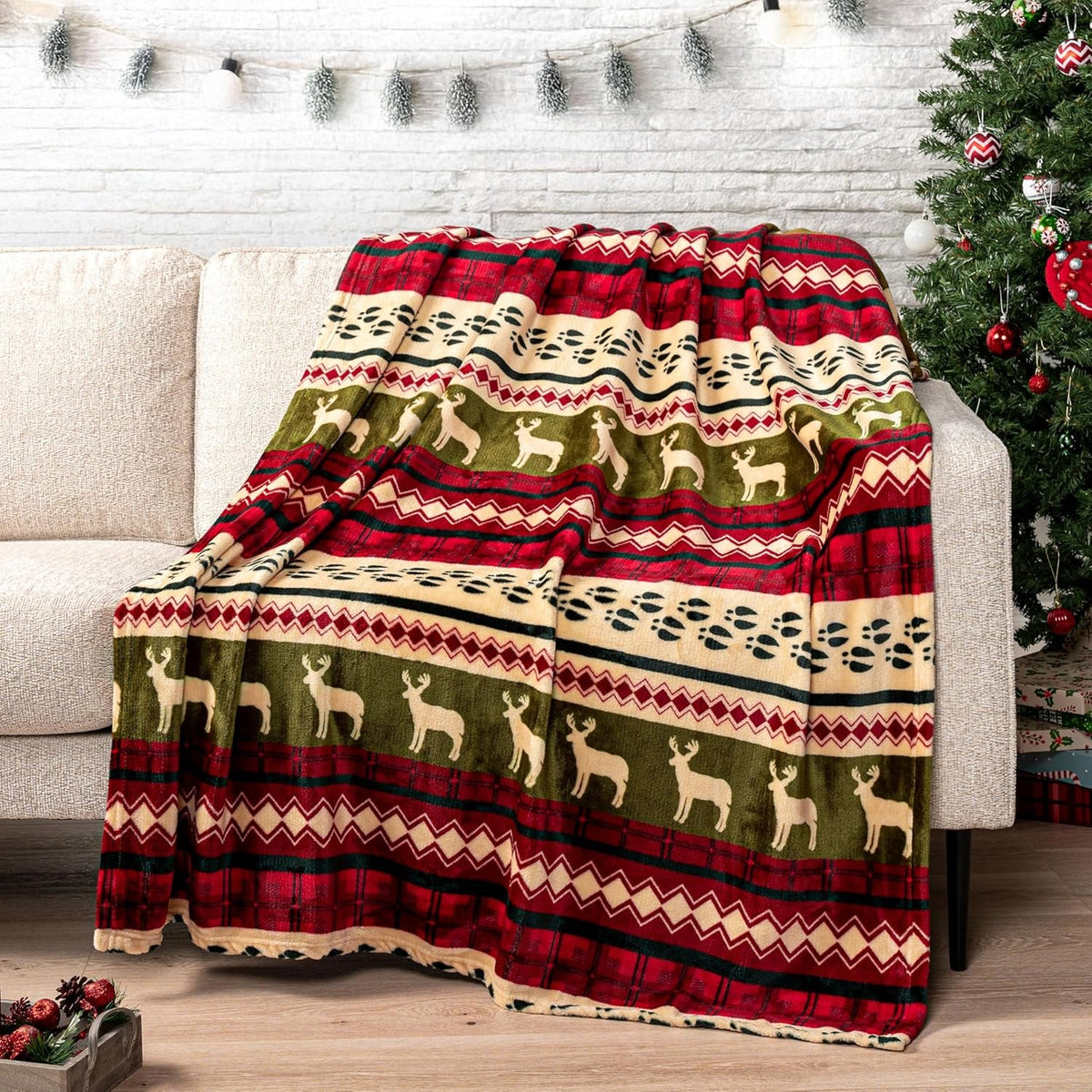Plush throw draped in a warm, softly lit living room